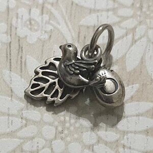 Pandora Sterling Silver Green Peridot Bird Leaf Nature Bead Charm
